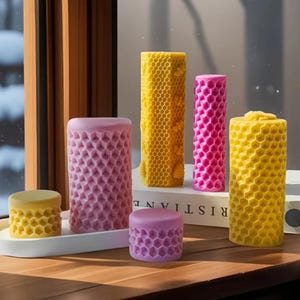 Honeycomb Candle Silicone Mold-Honey Comb Pillar Candle Mold-Honey Bee Candle Mold-Taper Candle Mold-Beeswax Candle Mold-Soy Wax Candle Mold