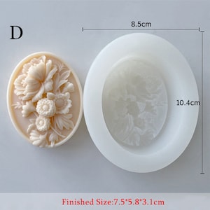 4 stilar blommatvål silikonform - oval reliefblommor tvålform - handgjord tvålstångform - estetisk tvålform - bivaxtvål ljusform D