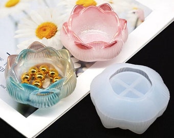 Molde de silicona para velas de loto, molde de resina para portavelas de loto, molde para caja de almacenamiento de loto, molde para portavelas de yeso de cemento, molde para decoración del hogar