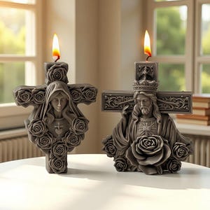 Blessed Cross Candle Silicone Mold-Rose Cross Resin Mold-Virgin Mary Candle Mold-Jesus Statue Candle Mold-DIY Aromatherapy Plaster Mold