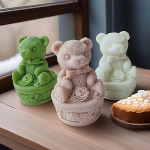 3D Teddy Bear Silicone Mold-Teddy Bear Candle Mold-Flower Bear Resin Mold-Valentine Bear Soap Mold-Concrete Cement Bear Mold-Home Decor Mold