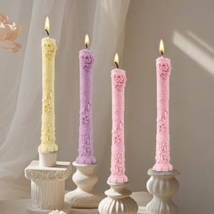 Tall Candle Silicone Mold-Flower Pillar Candle Mold-Long Flower Candle Mold-Column Candle Mold-Embossed Art Candle Mold-Wedding Candle Mold