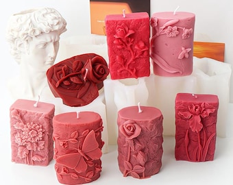 Molde de silicona para velas de pilar con forma de flor, molde para velas con forma de tulipán y rosa, molde para velas cilíndricas, molde para jabón de San Valentín, molde para velas de boda y molde para velas de cera de soja.