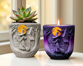 Witch Vase Silicone Mold-Halloween Trinket Box Resin Mold-Succulent Planter Pot Mold-Concrete Candle Vessel Mold-Jesmonite Plaster Art Mold