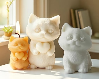 3 Styles Cat Candle Silicone Mold-Heart Kitten Candle Mold-Standing Cat Candle Mold-Animal Cat Candle Mold-DIY Aromatherapy Plaster Mold
