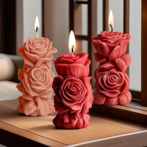 Rose Pillar Candle Silicone Mold-Rose Flower Candle Mold-Valentine Rose Candle Mold-Wedding Candle Decor Mold-Beeswax Soy Candle Mold