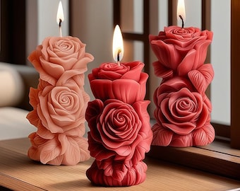 Molde de silicona para vela de pilar de rosa - Molde para vela de flor de rosa - Molde para vela de rosa de San Valentín - Molde para decoración de velas de boda - Molde para vela de soja y cera de abejas