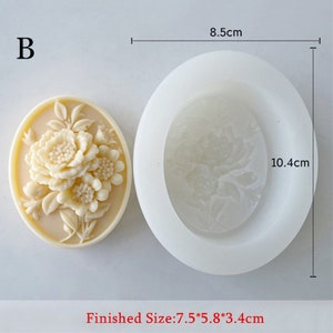 4 stilar blommatvål silikonform - oval reliefblommor tvålform - handgjord tvålstångform - estetisk tvålform - bivaxtvål ljusform B