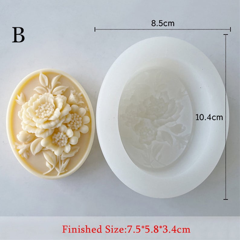 4 stilar blommatvål silikonform - oval reliefblommor tvålform - handgjord tvålstångform - estetisk tvålform - bivaxtvål ljusform B