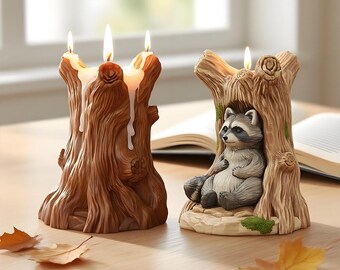 Raccoon Candle Silicone Mold-Stump Raccoon Candle Mold-Animal Raccoon Resin Mold-Sculpture Pillar Candle Mold-DIY Aromatherapy Plaster Mold