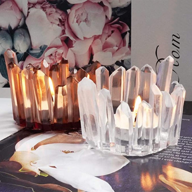 Crystal Cluster Candlestick Moldtealight Candle Holder Resin Etsy
