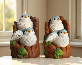 3D Bird Stump Candle Silicone Mold-Sparrow Bird Candle Mold-Double Bird Resin Mold-Bird Keychain Pendant Mold-DIY Aromatherapy Plaster Mold