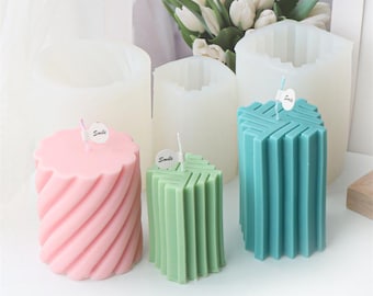 Striped Candle Silicone Mold-Square Gear Column Candle Mold-Twisted Pillar Candle Mold-Spiral Cylinder Candle Mold-Aesthetic Art Candle Mold