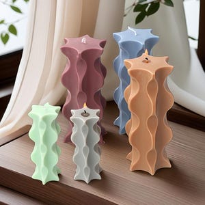 Geometric Hexagon Candle Silicone Mold-Wave Pillar Candle Mold-Sculpture Candle Mold-Beeswax Soy Candle Mold-Concrete Cement Art Mold