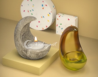 Soporte de vela de luna Mold-Moon Candlestick Holder Mold-Moon Tealight Holder Mold-Tea Light Holder Mold-Moon Resin Silicone Mold-Home Decor