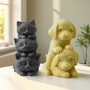 Molde de silicona con forma de animal familiar - Molde para vela de perro labrador - Molde para vela de tres gatitos - Molde de resina de gato adorable - Molde de yeso para aromaterapia DIY