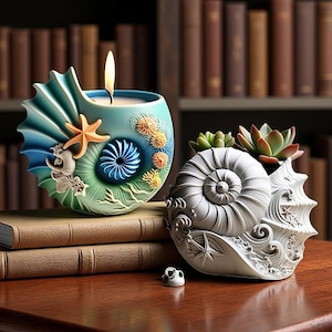 Conch Vase Silicone Mold-Shell Trinket Box Resin Mold-Succulent Planter Pot Mold-Concrete Candle Vessel Mold-Jesmonite Plaster Decor Mold