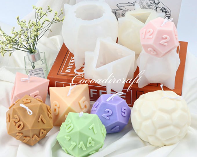 Large Dice Candle Silicone Mold-D20 Dice Candle Mold-Polygonal Dice Candle Mold-Beeswax Candle Soap Mold-DIY Aromatherapy Plaster Mold