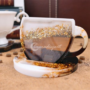 Taza de café Arenas movedizas Molde-Taza de café Agitador Resina Molde-Café Limón Rodaja de silicona Molde de silicona Caja de arenas movedizas Molde de montaña rusa-Resina Molde agitador de montaña rusa Molde