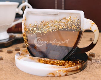 Coffee Cup Quicksand Mold-Coffee Cup Shaker Resin Mold-Coffee Lemon Slice Silicone Mold-Cup Quicksand Coaster Mold-Resin Coaster Shaker Mold