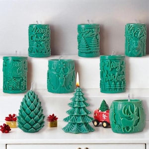 Christmas Tree Silicone Mold-Christmas Elk Candle Mold-Pine Cone Candle Mold-Embossed Pillar Candle Mold-DIY Aromatherapy Plaster Mold