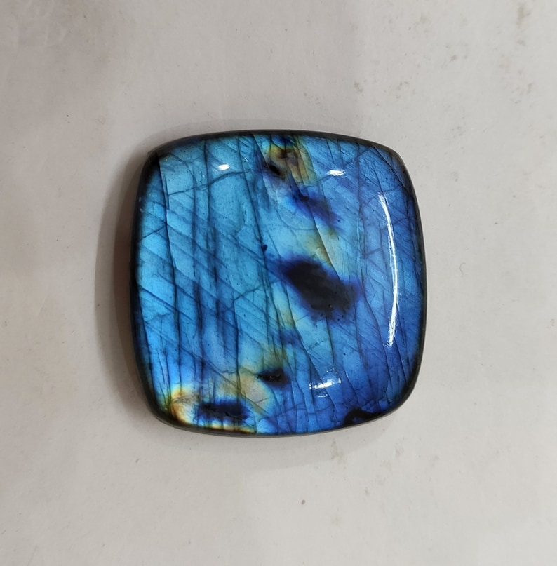 33x33x9 mm Great Quality Blue Multi Fire Labradorite Cabochon Loose Gemstone 100.50 Carats Cushion Shape Best For Silver,Wire wrap Jewelry
