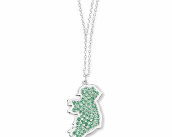 Ireland Map Necklace Sterling Silver Celtic Charm with Emerald Gemstones Irish Heritage Jewelry Emerald Handmade Gift for Her Unique Design