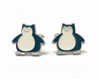 Snorlax Cufflinks – Blue Pokémon Cuff Links, Gamer Gift for Him, Fun Wedding Accessory, Pokémon Fan Gift