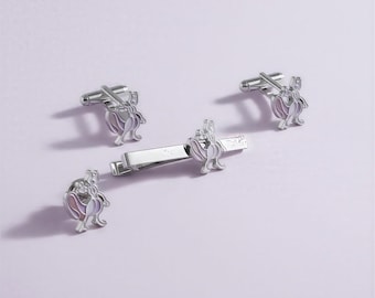 Mewtwo Cufflinks, Gaming Wedding Accessory - Tie Clip, Lapel Pin, French Cuff Jewelry For Groomsmen