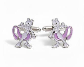 Mewtwo Cufflinks – Purple Pokémon Cuff Links, Gamer Gift for Him, Fun Wedding Accessory, Gift for Pokémon Fan