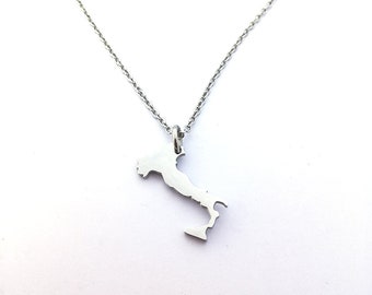 Italië kaart zilveren ketting, Italiaans cadeau, Italië, uniek Italiaans cadeau, Italiaans cadeau voor haar, Italiaans cadeau voor hem, Italiaans Valentijnsdagcadeau