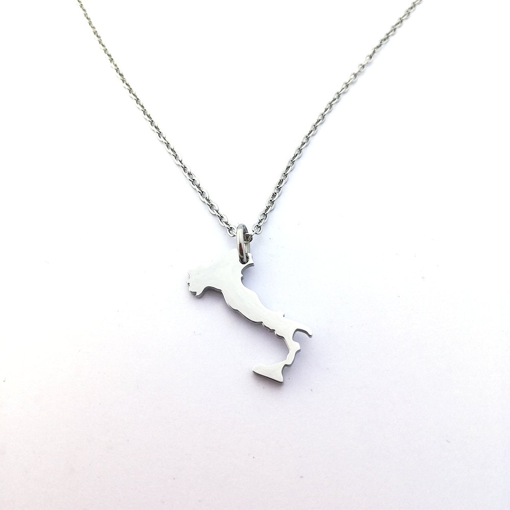 Pendentif Carte Italie En ARGENT 925 - CHAÎNE En OPTION - Mixte