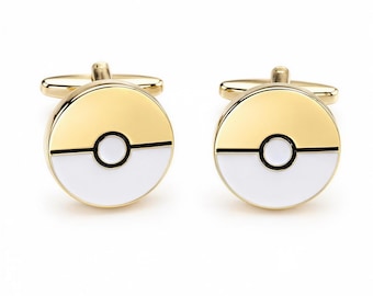 Poke Ball Cufflinks, Gamer Wedding Accessories | Gold And White Enamel, French Cuffs, Groomsman Gift