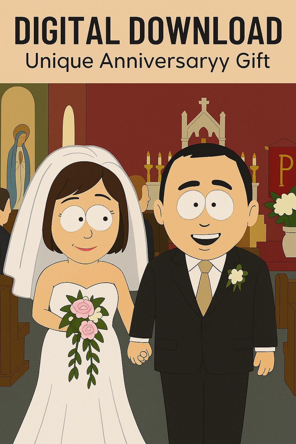Custom Wedding Portrait Cartoon Personalized Couple Illustration Gothic Style Video Game Style Cartoon Style Unique Digital Anniversary Gift