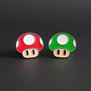 Manchetknopen voor een bruiloft - Mario-paar met paddenstoel-power-up - Retro gaming design, handgemaakt, cadeau voor de bruidsjonkers
