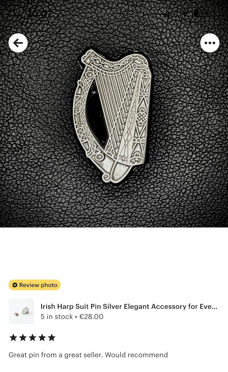 Irish Harp Suit Pin Silver Elegant Accessory for Every Occasion Handcrafted Irish Suit Pin Unique Irish Gift Ideal for Formal Events image 4