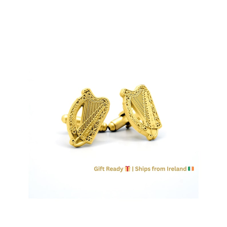 Irish Harp Cufflinks Gift Ready Irish Heritage Jewelry for Him Celtic Wedding Gift Irish Symbol Accessories Anniversary Present from Ireland image 1