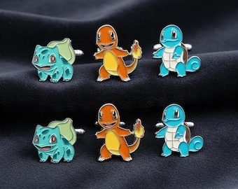 Pokémon Starter Cufflinks Set – Bulbasaur, Charmander & Squirtle, 3 Pairs, Gamer Wedding Accessories, Groomsmen Gift