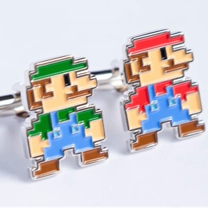 Mario Luigi cufflinks, Gift for Nerdy Boyfriend, Gamer Wedding Cuff Links, Groomsmen Gift, Unique Video Game Present for Boyfriend