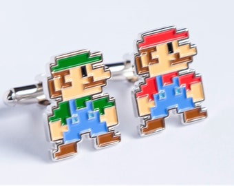 Mario Luigi cufflinks, Gift for Nerdy Boyfriend, Gamer Wedding Cuff Links, Groomsmen Gift, Unique Video Game Present for Boyfriend