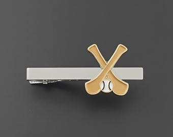 Hurling Tie Clip with Crossed Hurleys and Sliotar | Irish Sports Gift | Wedding Tie Bar