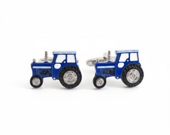 Tractor Cufflinks, Blue Farming Accessory - French Cuff Shirt Detail, Groomsman Gift, Farmer Present