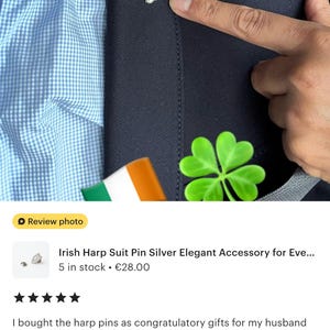 Irish Harp Suit Pin Silver Elegant Accessory for Every Occasion Handcrafted Irish Suit Pin Unique Irish Gift Ideal for Formal Events image 5