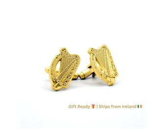 Irish Harp Cufflinks, Celtic Design Accessory - Groom Gift, Groomsman Present, For French Cuffs