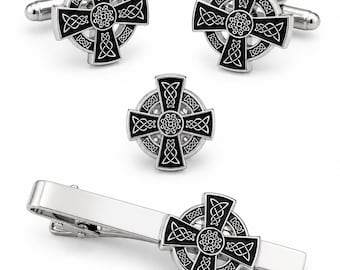 Celtic Cross Cufflinks Suit Pin Tieclip Set Irish Jewelry for Men Perfect Celtic Wedding Accessory Irish Gift Elegant Design for Groomsmen