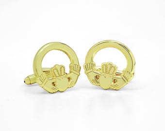 Claddagh Ring Gold Plated Cufflinks elegant Irish heritage accessories perfect gift for weddings formal events and special occasions