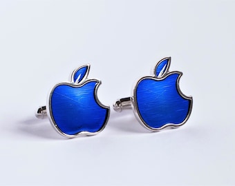 Apple Logo Blue Cufflinks, Unique Nerdy Gift For Him, Wedding Cufflinks for Computer Lover, Gifts for Him, Geeky Tech Present for Boyfriend