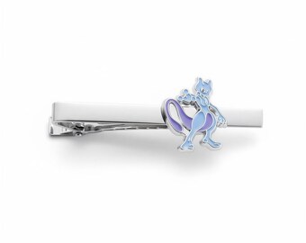 Mewtwo Tie Clip, Pokémon Inspired Silver Tie Bar, Gaming Wedding Accessory, Gamer Gift for Him or Groomsman