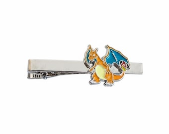 Charizard tie clip fiery dragon inspired accessories perfect gift for Pokemon fans trainers weddings and special occasions unique design