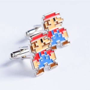 Gemelli con design a 8 bit di Mario, accessorio per videogiochi retrò, gioiello per fan dei videogiochi, gemelli ispirati a Mario, regalo unico per giocatori, accessorio elegante
